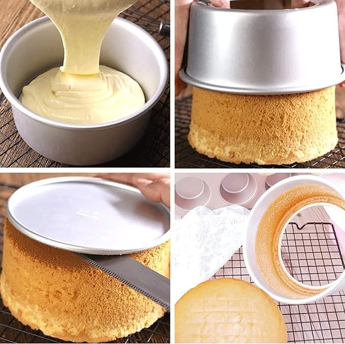 EXGOX 2 Pack 8-Inch Non-Stick Deep Aluminum Round Cake Pan with Removable Bottom for Wedding/Birthday/Christmas Cake Baking Round Cake Tin Set with Loose Base (4 inch)