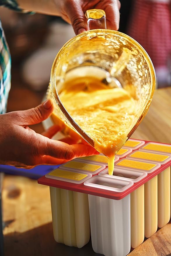 American Ice Pop Maker - Frozen Popsicle Mold Kit Moldes Para Paletas - 10 Large BPA Free Removable Plastic Molds + 50 Wood Sticks, Cleaning Brush, Healthy Kids Fruit & Cream Treats(Classic-10, Blue)