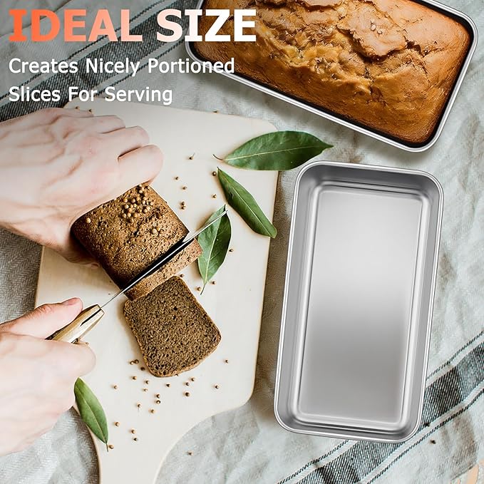 TeamFar Loaf Pans for Baking Bread, 9 × 5 Inch Stainless Steel Loaf Bread Pans Tins for Homemade Brownies, Healthy & Sturdy, Oven & Dishwasher Safe - Set of 2
