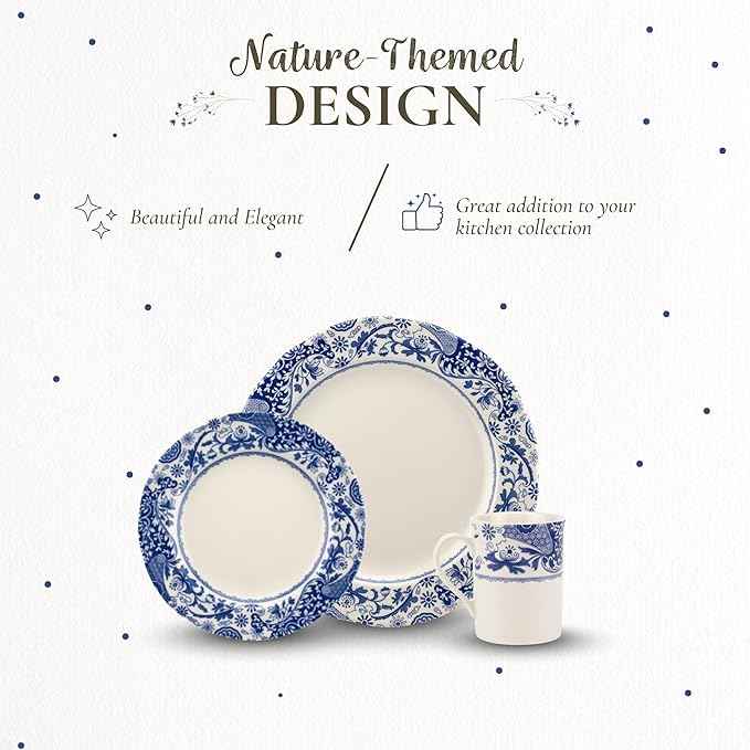 Spode Blue Italian Brocato 12 Piece Dinnerware Set | Service for 4 | Dinner Plate, Salad Plate, and Mug | Made of Fine Earthenware | Microwave and Dishwasher Safe