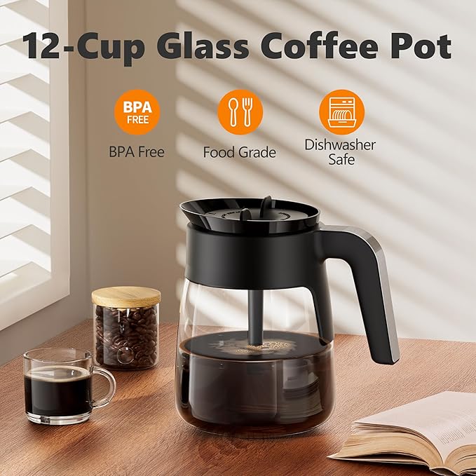 12 Cup Coffee Pot Replacement for Ninja Coffee Maker CFP101 CFP201 CFP301 CFP250A CFP300 CFP305 CFP307 CM400 CM401 CFN601 CF090 CF091 CF092, Glass Carafe for Ninja with Brew-Through Lid