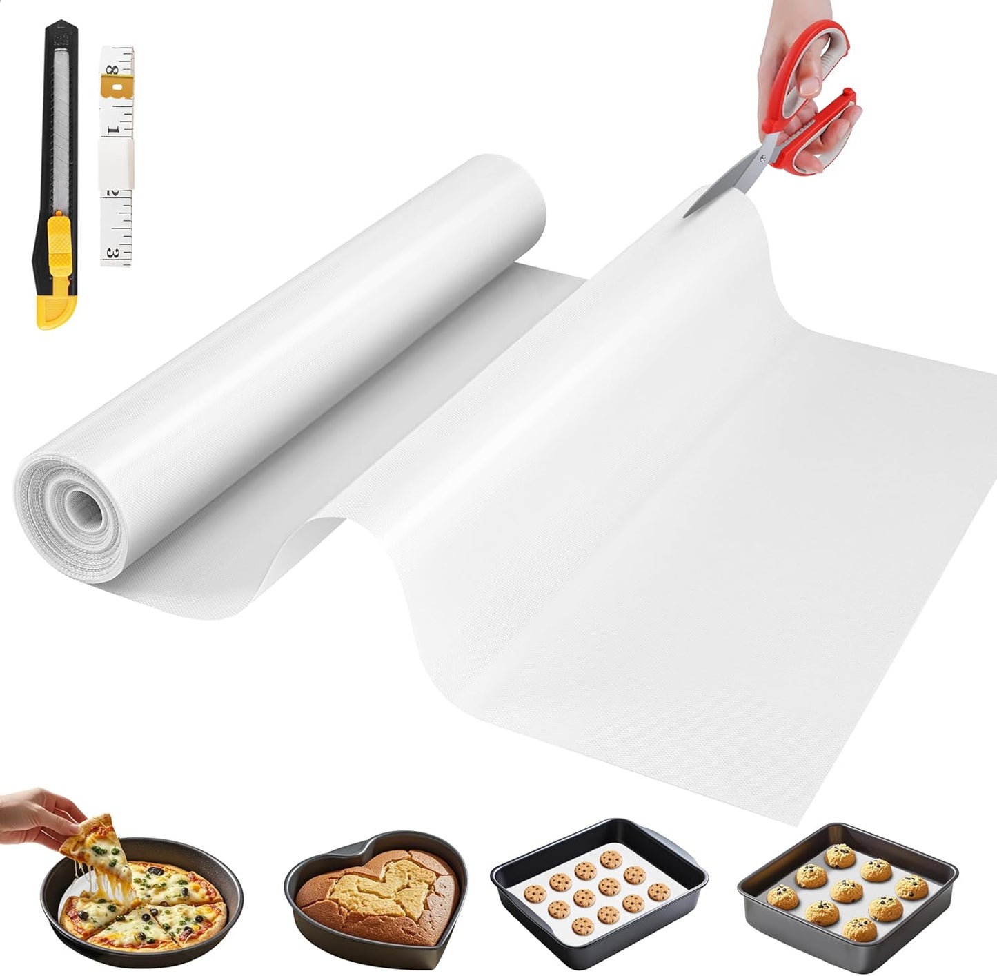 Silicone Baking Mat, 20 IN x 6 FT Free Cutting Baking Sheet,Non-Stick Reusable Dough & Pastry Mat,Non-Slip Silicone Mat Roll for Air Fryer Liner,Freeze Dryer,Oven Baking Pan,Kitchen Counter