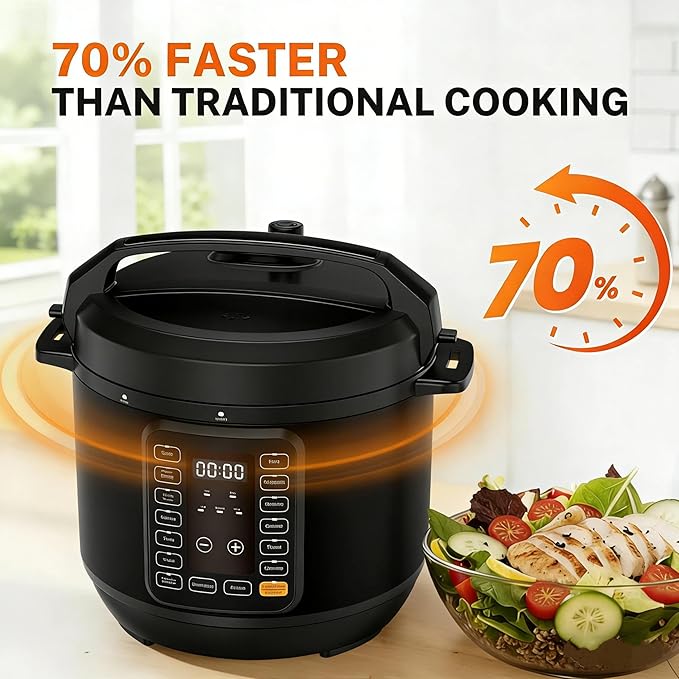 HealSmart 8QT Electric Pressure Cooker, 16-in-1 & Non-Stick Stainless Steel Multi Cooker with 12 Presets for Slow Cook, Meat Stew, Steam, Sauté, Canning, Yogurt Maker, Dishwasher Safe, Black