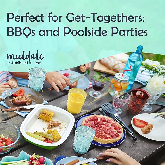Muldale Vintage Plastic Drinking Glasses Set of 6 - Colored Acrylic Party Highball Tumblers 13.5oz - Boho Stackable Unbreakable Pool Glasses for Adults - BPA Free