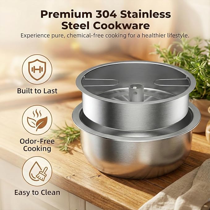 OCTAVO Low Carb Rice Cooker, 5-Cup Uncooked Stainless Steel Inner Pot, Low Sugar Rice Maker with 24H Timer and Auto Keep Warm, Small Rice Maker LED Display, White Rice/Brown Rice/Grains/Oatmeal, Bead-blasted