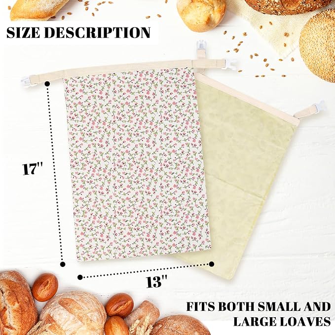 1 PCS Beeswax Bread Bags - 17x13 Inch Reusable Bread Storage Bags,Bees Wax Lined Bread Bags for Home Cooks fresh bread storage Easy Clean (Pink Floral)