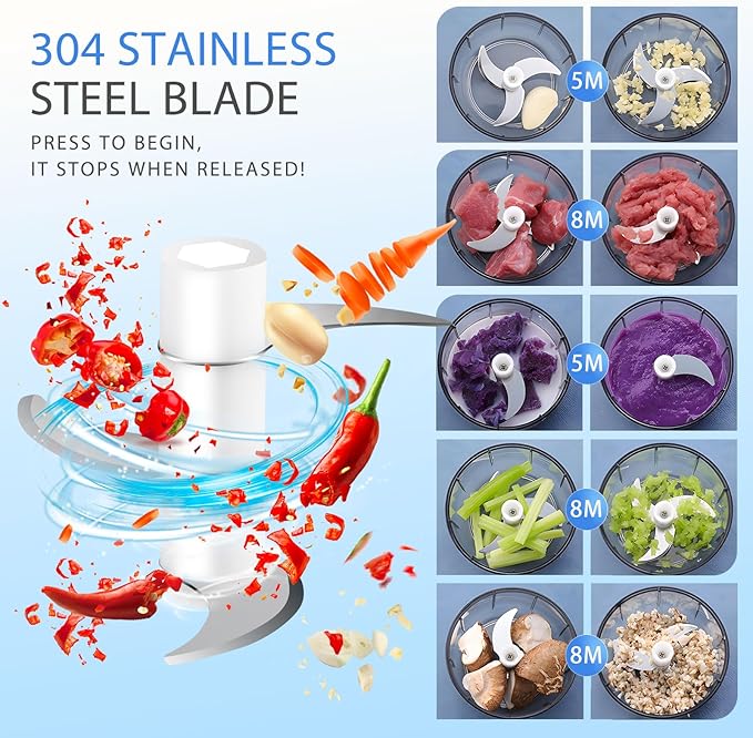 EASYSPEED Electric Garlic Chopper 1Cup, Mini USB Charging Wireless Food Processor with 304 Stainless Steel, 3 Sharp Blades, Portable Kitchen Meat Grinder for Onion, Garlic, Ginger, Baby Food