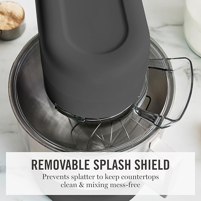 Martha Stewart Stand Mixer, 12 Speed, Tilt-Head, 5.3QT Stainless Steel Bowl, Splash Guard with Pour Chute, Whisk, Dough Hook, Flat Beater, Electric Kitchen Baking Mixer, Bread, Cake, Whip, Caviar Gray
