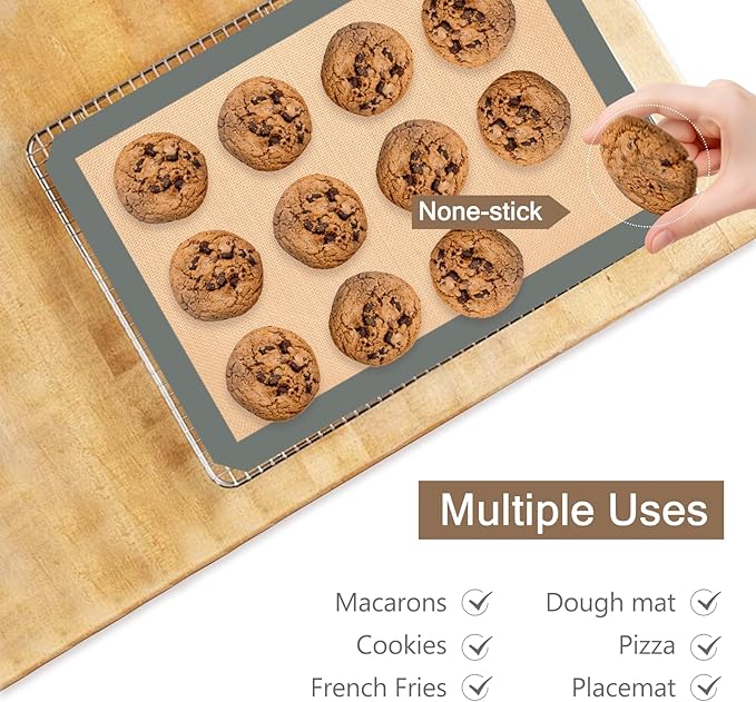 Silicone Baking Mat, Reusable Silicone Mats for Baking Set of 3, Non-Stick Baking Supplies for Pastries, Cookies, Macaroons, Bread