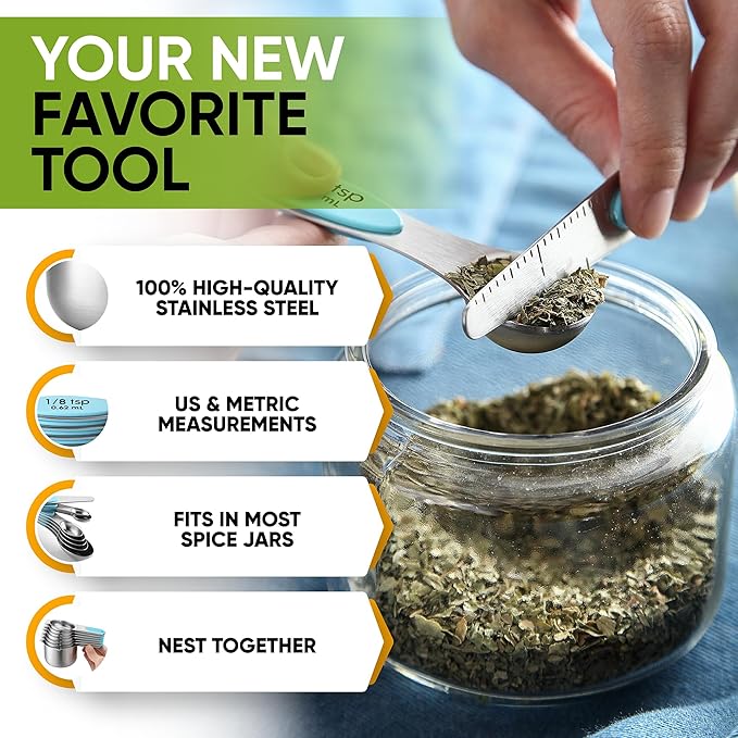 Spring Chef Premium Swivel Vegetable Peeler & Magnetic Measuring Cups & Spoons, Set of 15 with Leveler - 2 Product Bundle - Aqua Sky