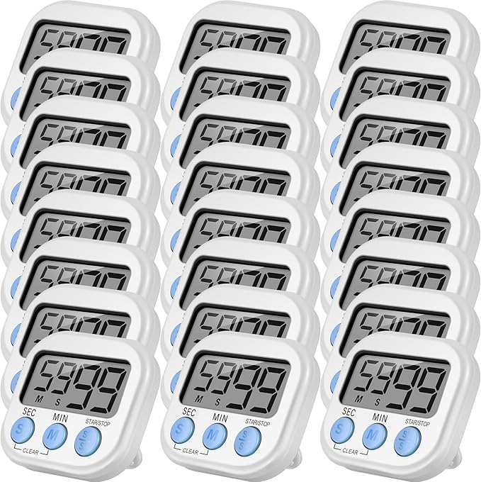 Weewooday 24 Pcs Digital Kitchen Timer Magnetic Timer Bulk On/Off Switch Minute Second Count up Countdown Loud Alarm for Exercise Cook Baking (White)
