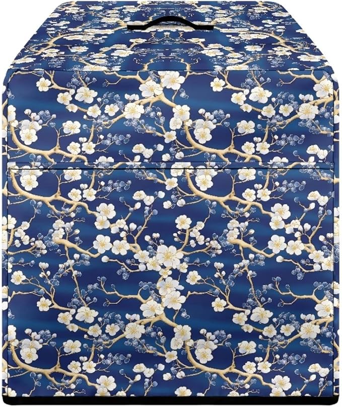 White Cherry Blossom Print Meat Slicer Cover Large Deli Food Slicer Machine Dust Cover Waterproof Dust-Proof Durable Cheese Bread Cutter Cover for Home Kitchen Decoration Accessories