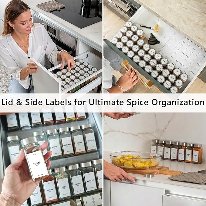 Deco haus Glass Spice Jars with Label 36x4oz [WHITE LABELS incl] Spice Containers with Labels, Shaker Lids & Funnel - Empty Herb Seasoning Containers, Small Seasoning Bottles for Herb with Lid
