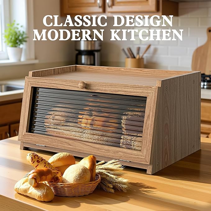 LOHASOK Bread Box for Kitchen Countertop Large Bread Box Farmhouse Bread Container Bread Storage with Window Bread Holder