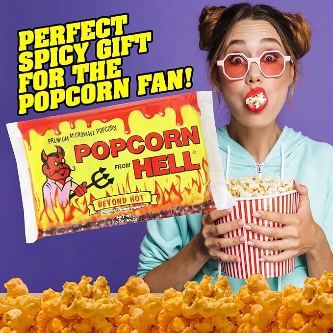 Popcorn from Hell 6 Bags - Ultimate Spicy GARLIC Gourmet Popcorn Gift - Makes a Great Movie Theater Popcorn or Snack Food for Movie Night