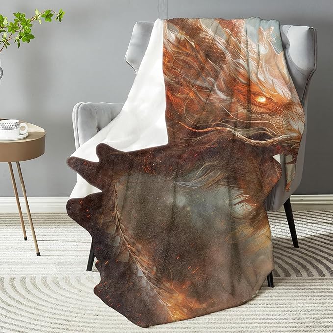 Fiery Dragon Design Plush Throw Blanket - Soft, Comfy, Lightweight, Warm, and Fuzzy - Ideal Gift for Men and Boys - Perfect for Couch, Bedroom, Travel, Bed - 50x60 inches