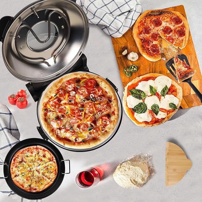 Pizza Oven 12 Inch Electric Pizza Oven Indoor, 1200W Portable Countertop Pizza Maker with Viewing Window, Heats Up To 800°F, Pizza Maker Machine for Home