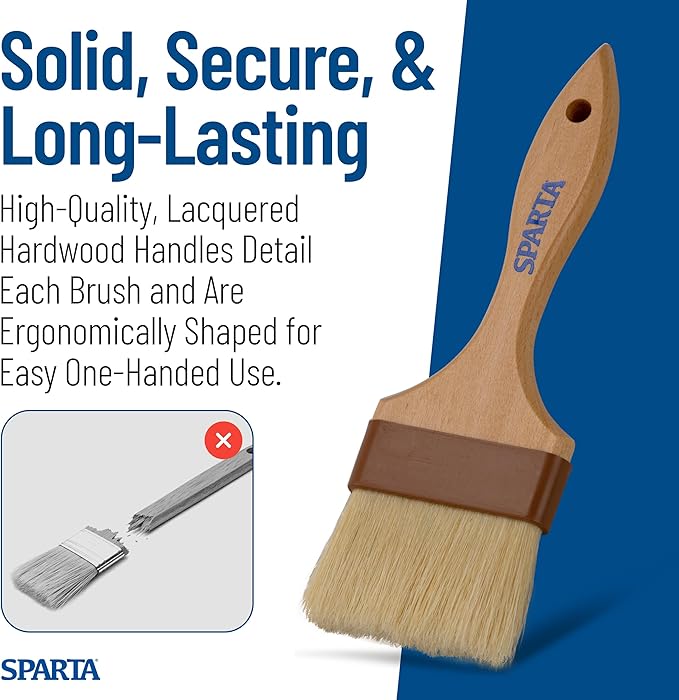 SPARTA 4037600 Boarhair Basting Brush, Flat Brush with Flat Brushhead, 9.25"L x 4"W, Wood Handle (Pack of 12)