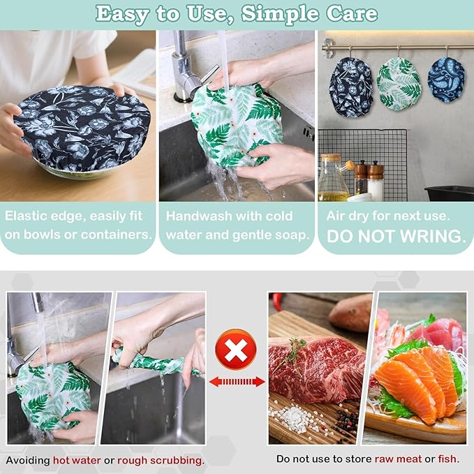 5-Size Reusable Beeswax Bowl Covers for Bread Proofing, Cotton Cloth Flexible Beeswax Wraps for Food Storage(Iris Floral)