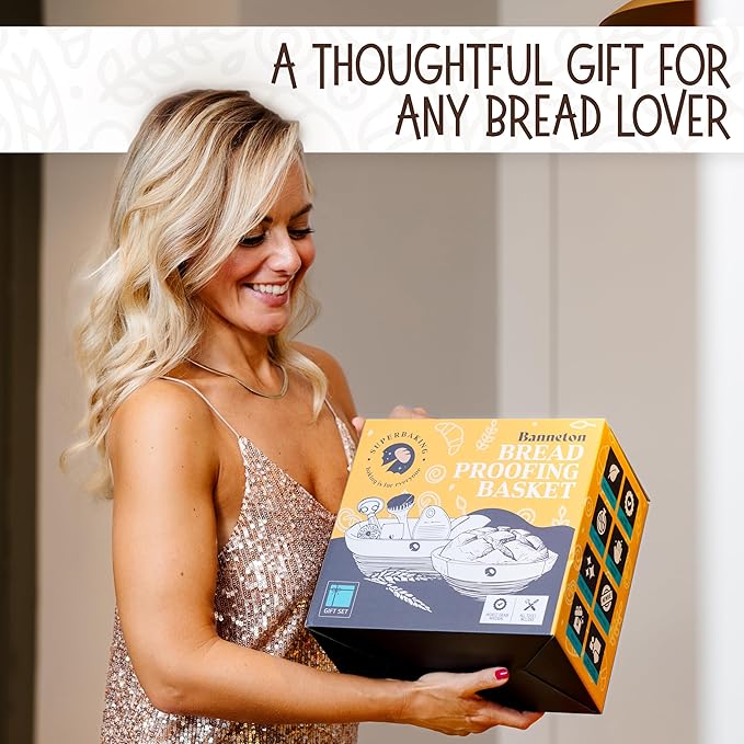 Superbaking Sourdough Proofing Basket Gift Set, Round 9" & Oval 10" Banneton, Sourdough Starter Kit, Sourdough Banneton Basket, Banneton Bread Proofing Basket Set of 2, Sourdough Bread Baking Supplies