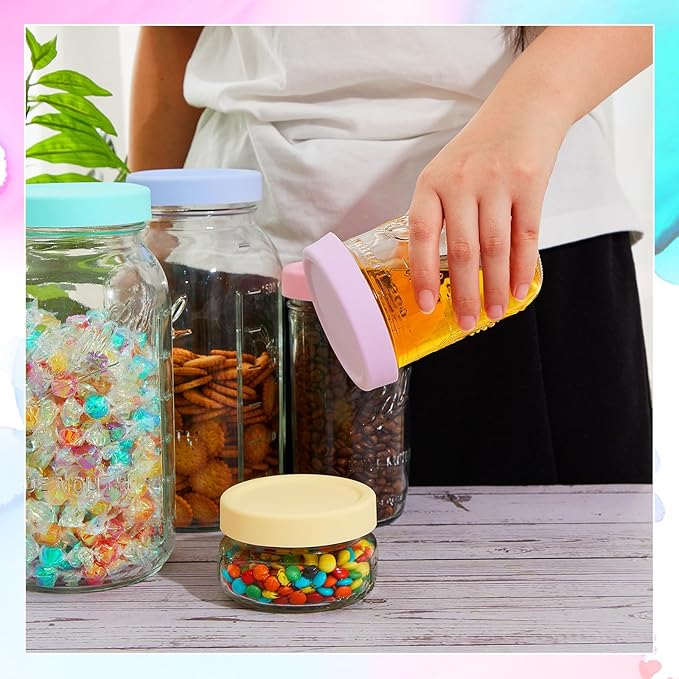 Teenyyou 12 Pcs Mason Jars 6 Wide and 6 Regular Mouth Lids Mason Jar Lids Thickened Leak Proof Lid for 86 mm and 70 mm Wide and Regular Mouth, Reusable Canning Jar Caps(Macaron)
