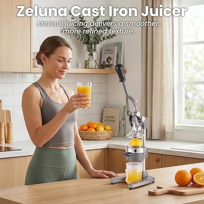 Cast Iron Juicer Manual Hand Press Squeezer for Citrus & Pomegranate – Easy to Clean Metal Juice Press with Stainless Steel Bowl, Ideal for Home Cooks, Health Enthusiasts, and Bartenders
