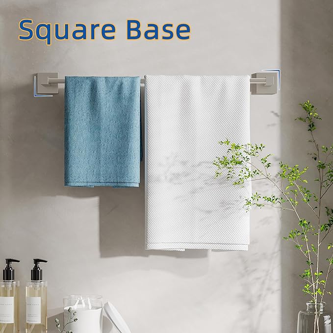RUACQ Brushed Nickel Towel Bar 24 inch, 304 Stainless Steel Towel Racks for Bathroom Wall Mounted, Heavy Duty Bath Towel Rod with Square Base(Brushed Nickel)
