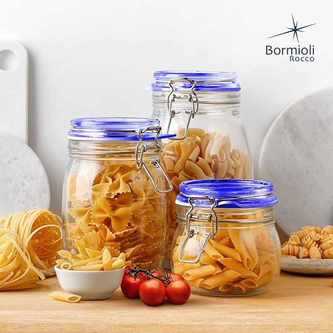 Bormioli Rocco Fido Collection, 6 Pack, 17 Oz. Food Storage Glass Jars, Airtight Rubber Seal & Glass Lid, With Stainless Wire Clamp, Made In Italy.