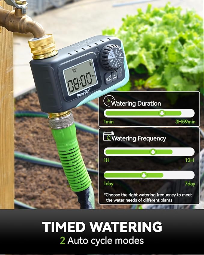RAINPOINT Sprinkler Timer, 100% Metal Pipe Water Timer for Garden Hose, Programmable Hose Controller for Watering, Sprinkler Controller with Manual Watering/Rain Delay for Outdoor Lawn & Garden (2PCS)