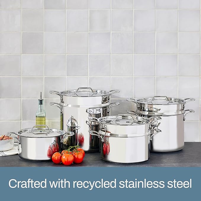 All-Clad Stockpot 8 qt Stainless Steel Multipot With Insert & Lid, Stainless Steel Pot, Induction, Oven Broiler Safe 600F Skillet, Professional Cookware, Silver