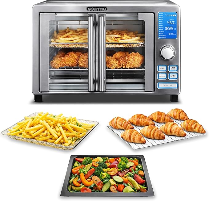 Gourmia Air Fryer French Door Toaster Oven - 6-Slice Capacity, LED Display with 14 Cooking Presets, Stainless Steel