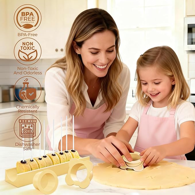 Circle Cake Pop Mold for Baking with 50PCS Cake Pop Sticks Bags Ties,Baking Molds for Birthday Wedding Baby Shower Kids Party Desserts-Yellow