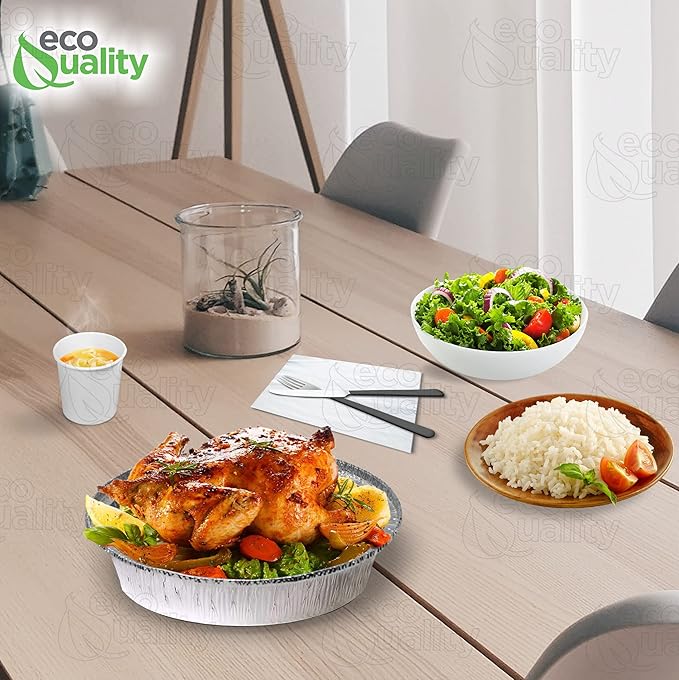 EcoQuality 9" Round Aluminum Foil Pans - Disposable Containers with Foldable Walls for Pie Baking, Cooking, Serving, Reheating, and Storing - Freezer and Oven Safe Tart Pan 300 Pack