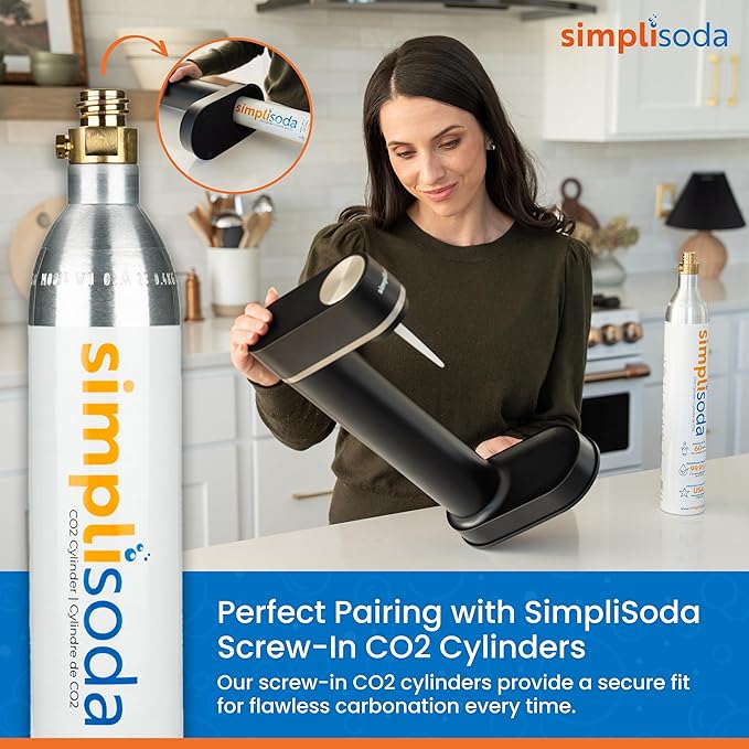 Simpli Soda BLÜ Sparkling Water Maker, Premium Soda Streaming Machine, Carbonated Water Machine and Soda Maker - Black (Machine + 1 CO2 Cylinder)
