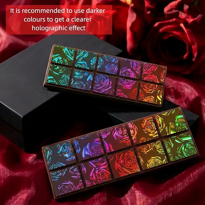 Ziliny Rose Holographic Chocolate Bar Mold Silicone, Rainbow Light Effect Chocolate Bar Deep Thick Molds for DIY Candy Dessert Baking, Candy, Wax Melts, Cake Decoration (Square)