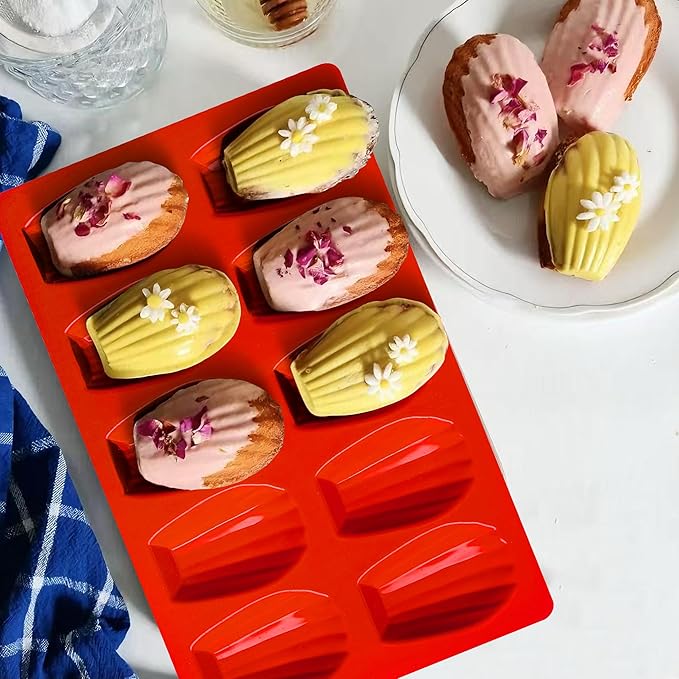 Madeleine Pans for Baking, Regular Size 10-Cavity Shell Shape Madeleine Mold Cake Pans, 3Pcs Silicone Madeleine Chocolate Cookies Trays for Baking(Regular(10-Cavity))