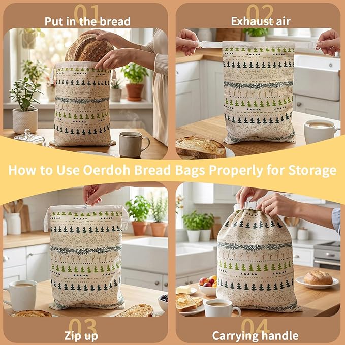 Reusable Beeswax Bread Bags-17"x13" Large Bread Bags for Sourdough & Homemade Cloth BreadBags Keeps Fresh Longer 2Pack (Tree Patterns) | Tree Pattern, Beeswax keep fresh, Large Size, Zipper, Snap-On