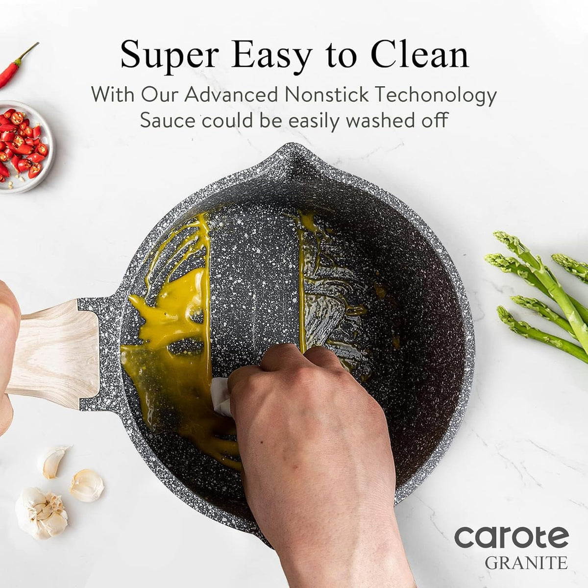 CAROTE 1.5Qt & 3.0Qt Sauce Pan Set with Lid Nonstick Saucepan 4 Pcs Non Stick Sauce Pots Cooking Pot with Pour Spout, Easy to Clean, Small Kitchen Pots Induction Pot, PFOA FREE (Class Granite)