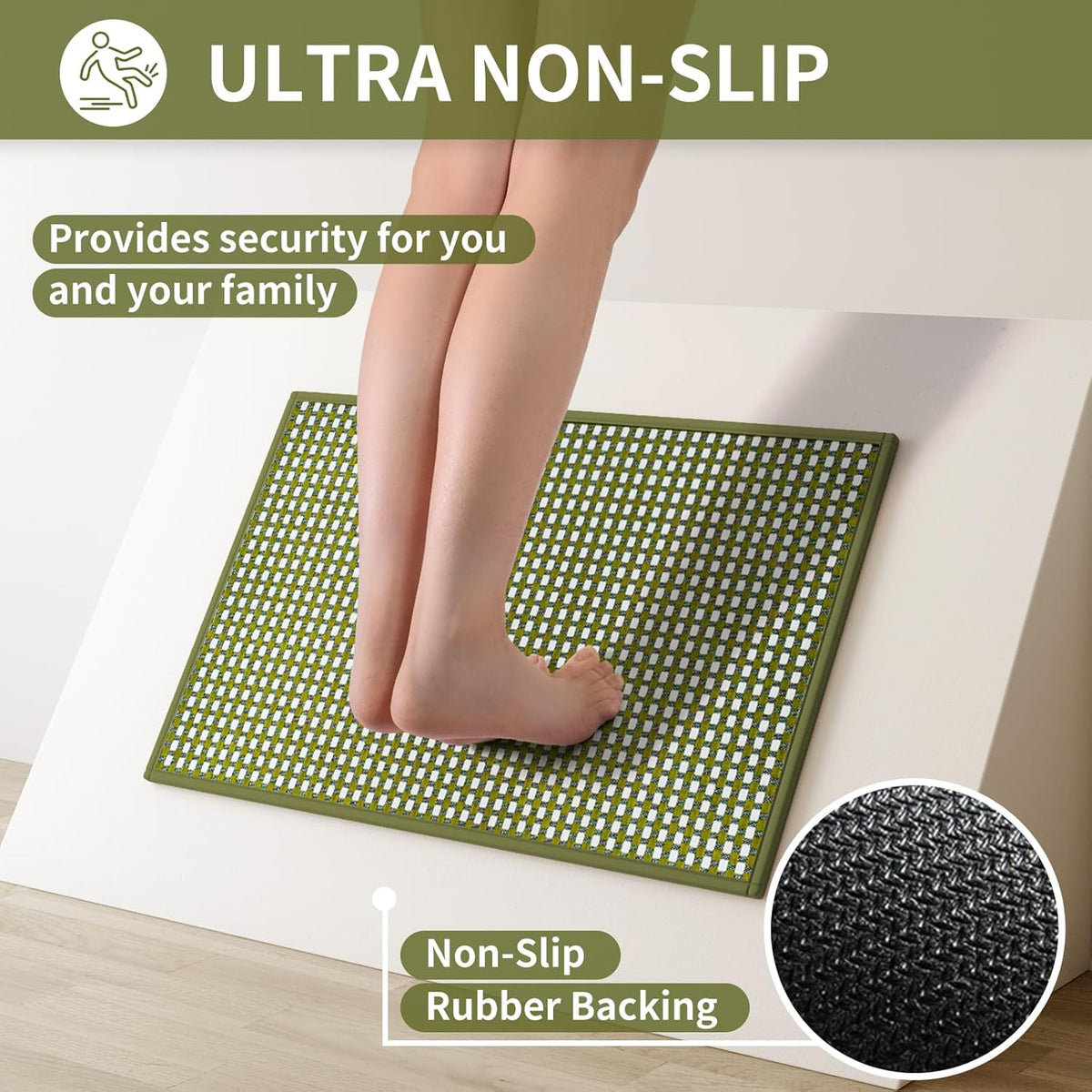 Kitchen Rugs Non Slip Washable, Rubber Backing Soft Chenille Braided Kitchen Mats for Floor, Super Absorbent Kitchen Runner Rug Standing Mat Sink Mat, Easy to Clean, Green 17"x47"