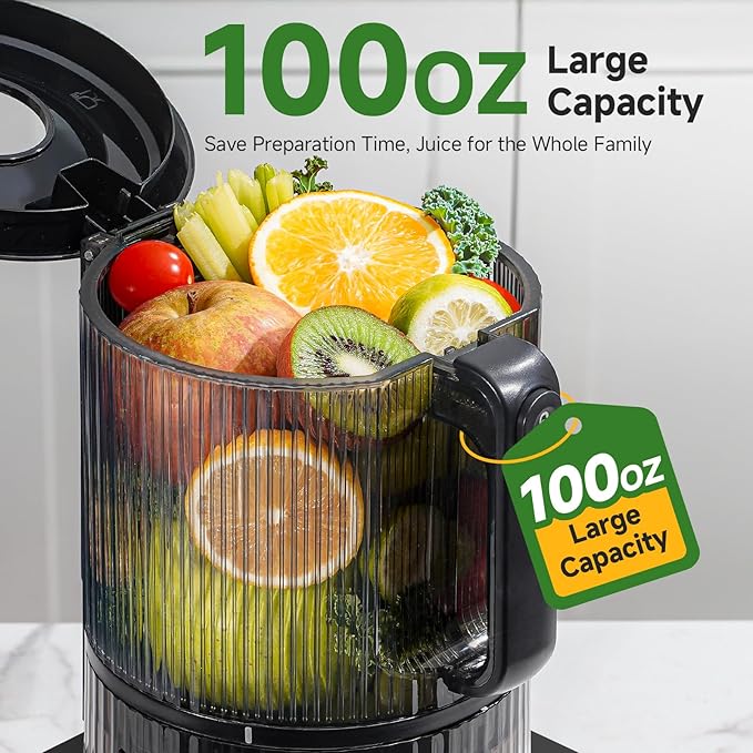Cold Press Juicer, 3-in-1 Juicer Machines with 6.5" Large Feed Chute for Whole Fruits & Vegetables, 100oz Large Capacity for Family Use, Makes Juice, Nut Milk & Sorbet