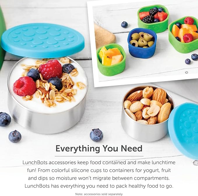LunchBots Large Cinco Stainless Steel Lunch Container - Five Section Design Holds a Variety of Foods - Metal Bento Box - Dishwasher Safe - Stainless Lid