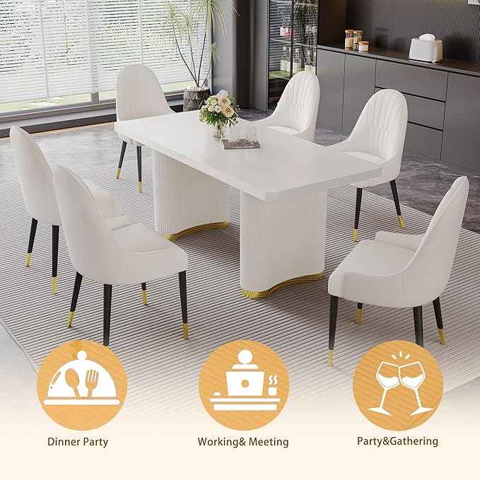 AF ARTISAN FURNITURE White Dining Chairs Set of 2 with High Backs Mid Century Modern Kitchen Dining Room Chairs PU Faux Leather Upholstered Large Padded Accent Chair with Legs