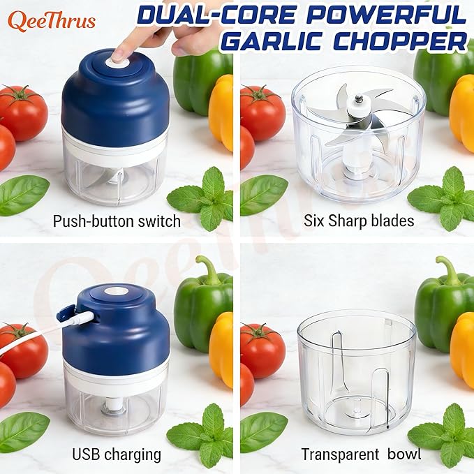 Mini Electric Food, Vegetable, Onion, Garlic, Nut Chopper, Processor & Cutter with Container