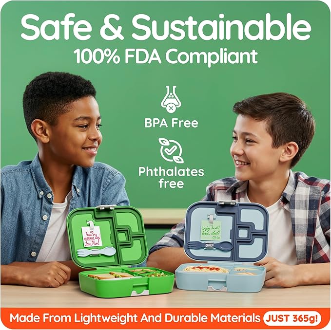 YOOPI Lunch Boxes for Kids–Toddler Bento Box with 4 Leakproof Compartment Food Bentobox Container,Lunch Box for School with Lunchbox Containers, Lightweight Sandwich Box & Snack Box (Aqua)