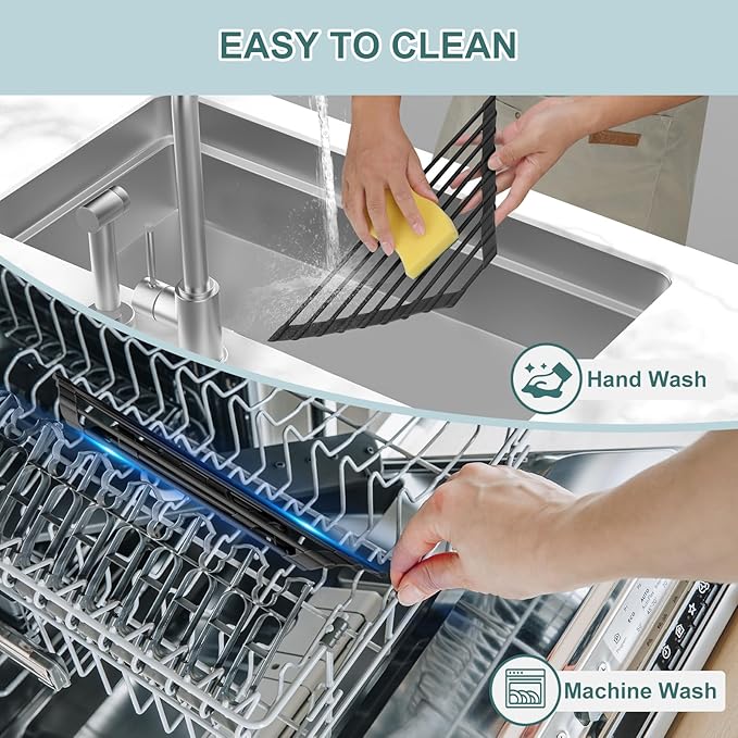 MERRYBOX Triangle Roll Up Dish Drying Rack Over The Sink, 2025 Anti-Rust Sink Drying Rack with Full Silicone Wrapped- Anti-Slip, Space Saving, Durable Organizer for Kitchen