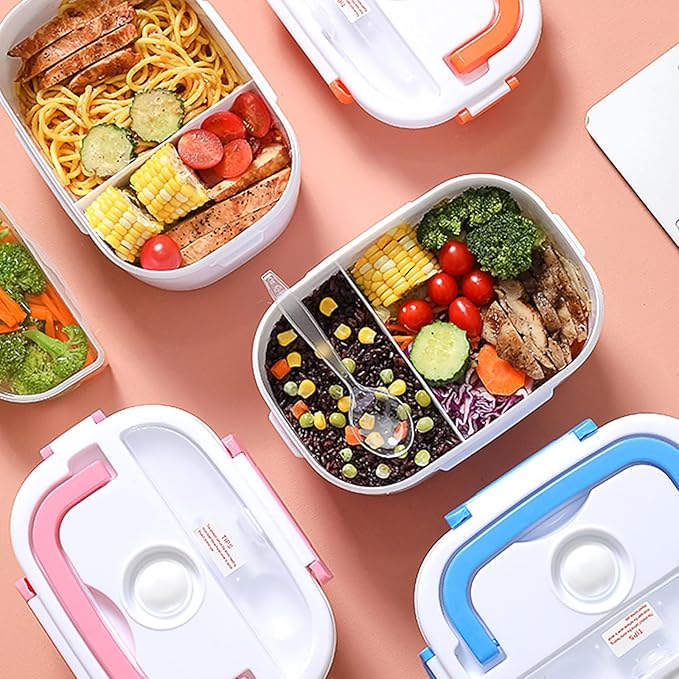 INVODA Electric Lunch Box 110V Food Heating Lunch Hot Box Portable Insulated Bento Box Electric Lunch Container for Office Travel Home (Blue)