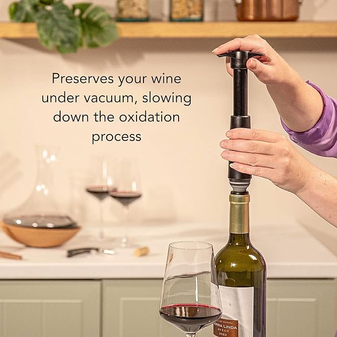 Vacu Vin Original Wine Saver with 1 Vacuum Bottle Stopper – Wine Preserver Pump for Red or White Wine – Manual Air Remover System – Airtight Seal – Keep Wine Fresh Longer – White