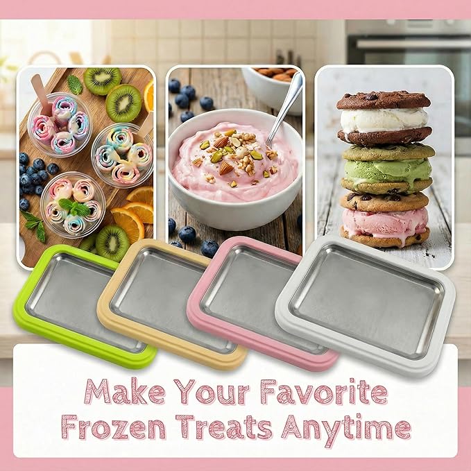 Rolled Ice Cream Maker, Ice Cream Tray with Ice Cream Roller, Manual Homemade Ice Cream Maker for Frozen Yogurt Sorbet, Ice Cream Tray for Family (Pink)