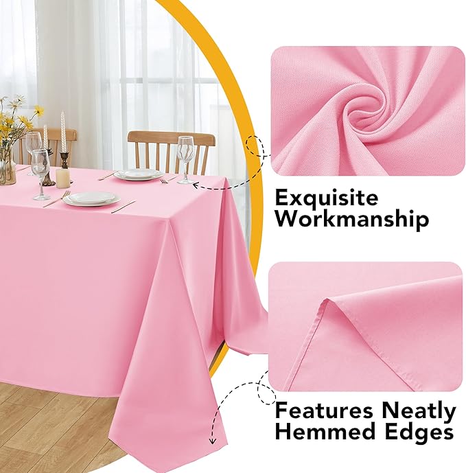 10-Pack Pink Tablecloths for Rectangle Tables, 70 x 108 Inches, Stain-Resistant Polyester Fabric for 6 Foot Tables - Washable Table Covers for Weddings, Banquets, Birthday Parties, Events
