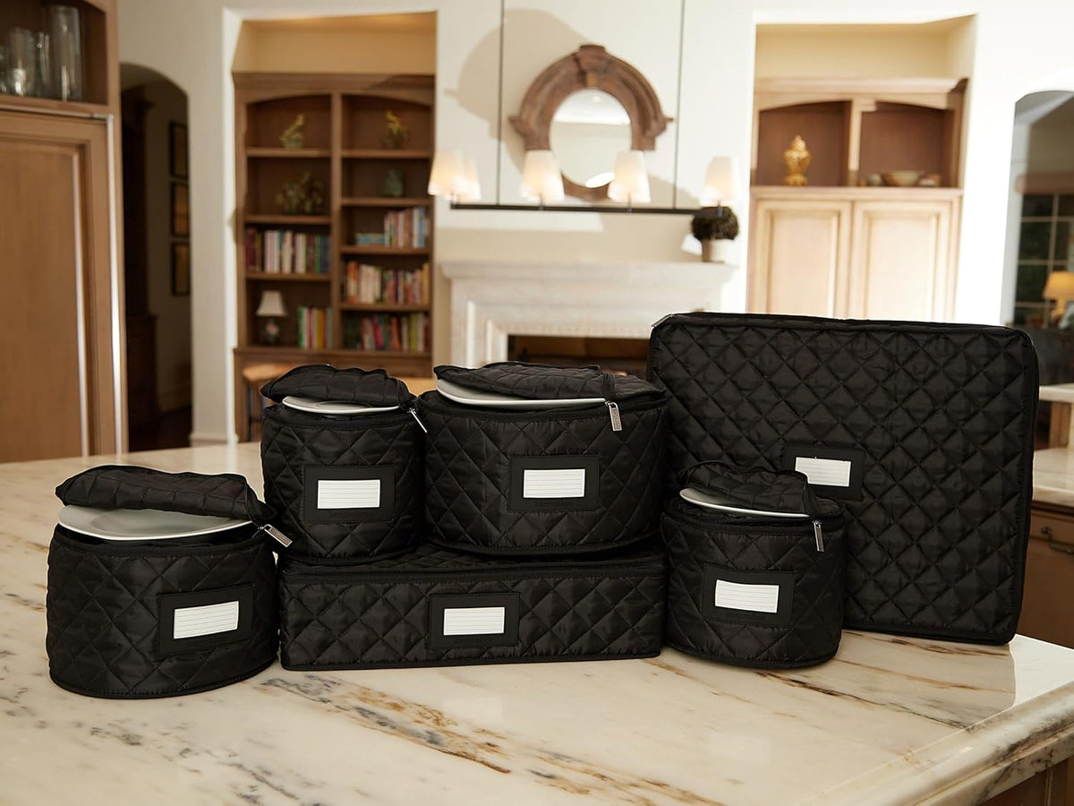 Covermates Keepsakes - Dish Storage Set - Padded Protection - ID Window - Stain Resistant - Machine Washable - China Storage, Black